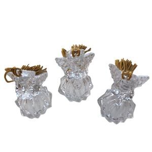 SET 3 VINTAGE GORHAM LEAD CRYSTAL ANGEL ORNAMENTS WITH GOLD TASSELS